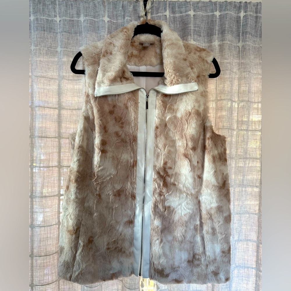 Women's Beige Faux Fur Vest by Chicos